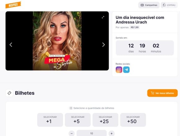 A rifa anunciada por Andressa Urach vai sortear um dia com ela, com direito a pegação