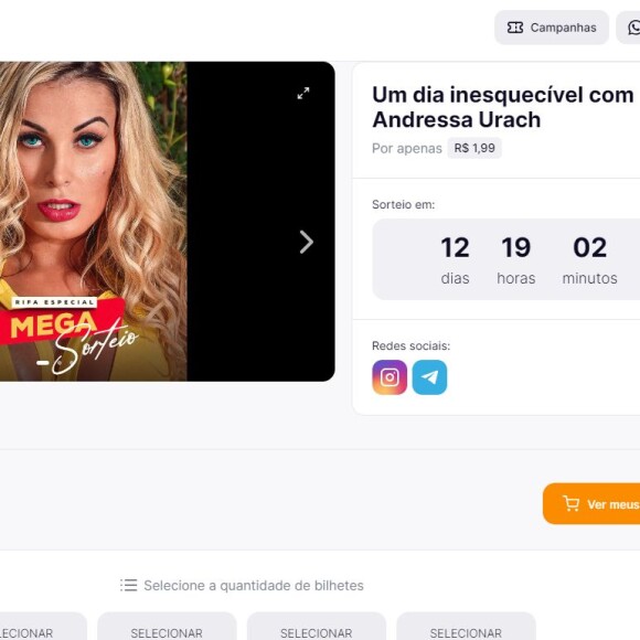 A rifa anunciada por Andressa Urach vai sortear um dia com ela, com direito a pegação