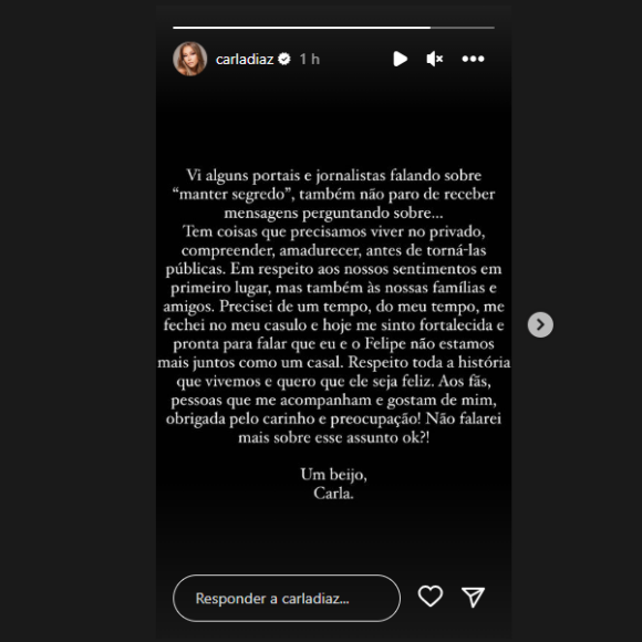 Carla Diaz e Felipe Becari tiveram o término exposto antes do anúncio oficial