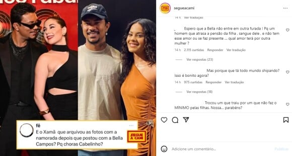 Internautas criticaram romance entre Bella Campos e Xamã