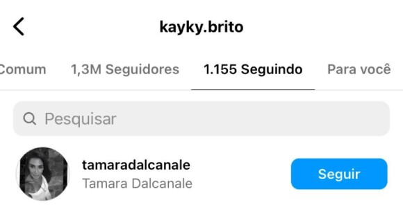Kayky Brito parece não ter sustentado a decisão após a repercussão: ele já voltou a seguir Tamara Dalcanale no Instagram