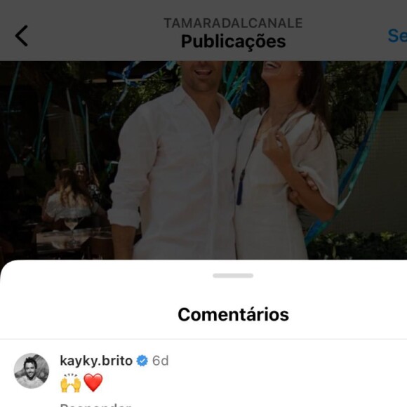 Dias antes do unfollow, Kayky Brito havia respondido o post que Tamara Dalcanale fez para comemorar a alta do companheiro. Ele se limitou a postar emojis