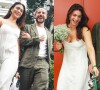 Pedro Neschling e Nathalie Passos, com vestido de noiva simples, se casam no civil acompanhados das mães e cachorros