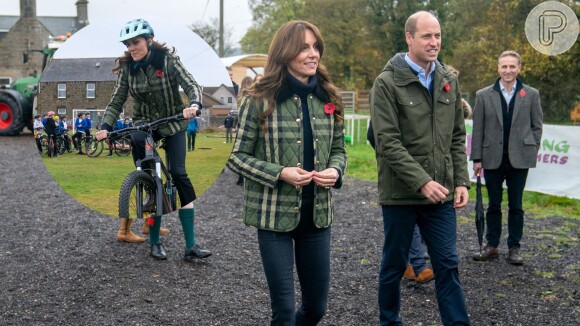 Kate Middleton aposta em look combinando com Príncipe William e surpreende com habilidade em bicicleta