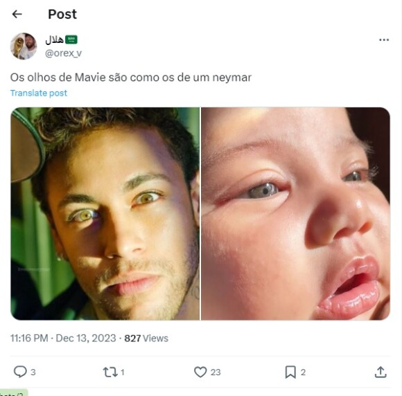 Internautas compararam olhos de Mavie e Neymar