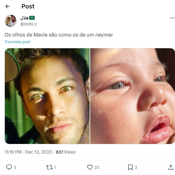 Internautas compararam olhos de Mavie e Neymar