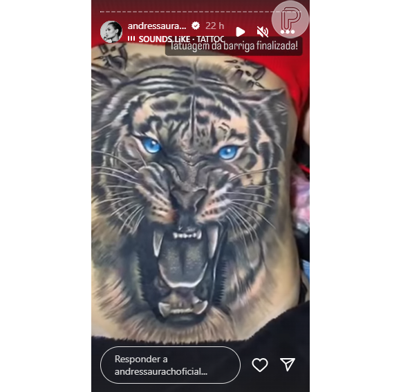 Qual é a tatuagem de Andressa Urach? A modelo tem 12 tatugens e entre elas um tigre que cobra toda a barriga
