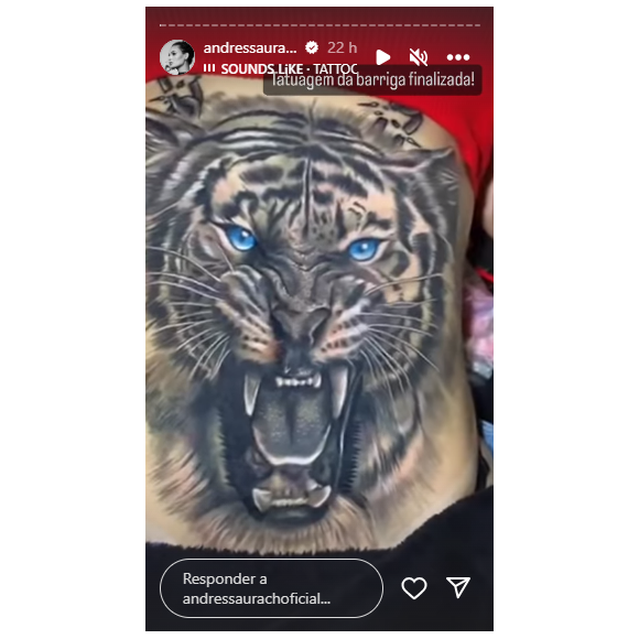 Qual é a tatuagem de Andressa Urach? A modelo tem 12 tatugens e entre elas um tigre que cobra toda a barriga