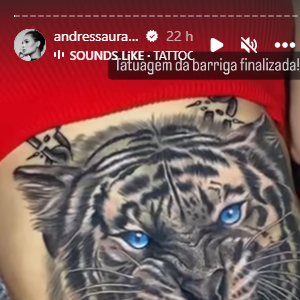 Tatuagem de Andressa Urach: Modelo mostrou sua coragem em fazer um tigre enorme em sua barriga de olhos azuis e tudo