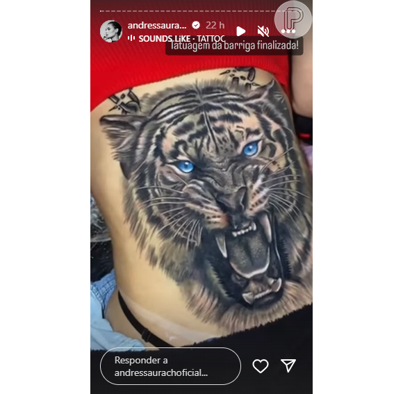 Tatuagem de Andressa Urach: Modelo mostrou sua coragem em fazer um tigre enorme em sua barriga de olhos azuis e tudo