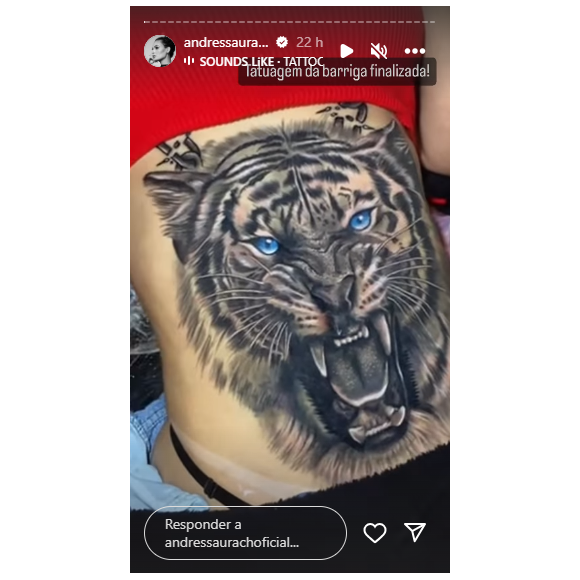 Tatuagem de Andressa Urach: Modelo mostrou sua coragem em fazer um tigre enorme em sua barriga de olhos azuis e tudo