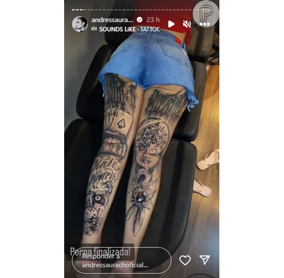 Andressa Urach tatuagens: Modelo fez várias tatoos que cobriram toda a sua perna