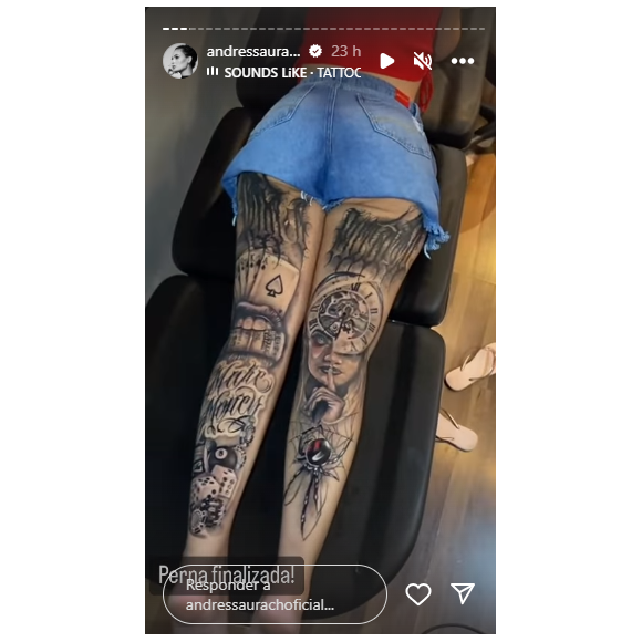 Andressa Urach tatuagens: Modelo fez várias tatoos que cobriram toda a sua perna