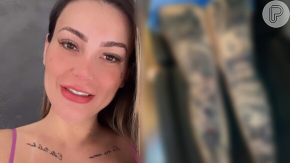 Tigre na barriga, dados na canela e boca atrás do joelho: Andressa Urach faz 12 novas tatuagem no mesmo dia e prova que é pura coragem