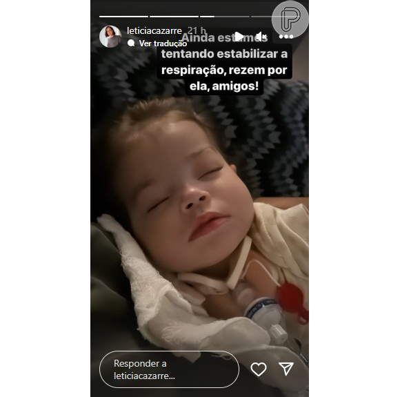 Leticia Cazarre revelou que foi ao hospital com a filha Maria Guilhermina e pediu: 'Rezem por ela'