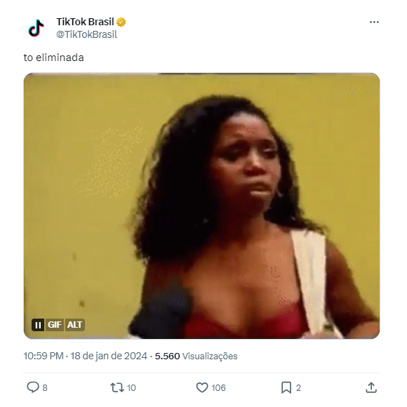 Enquanto rolava a prova do líder no 'BBB 24', a marca do Tik Tok brincou com a eliminação de Vanessa Lopes
