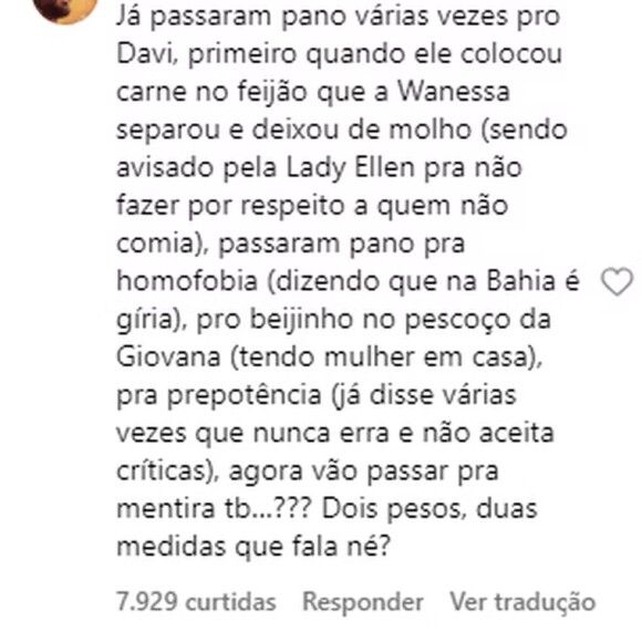 Dado Dolabella critica Davi para defender Wanessa e os outros camarotes do 'BBB 24'