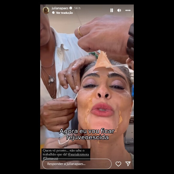 Juliana Paes mostrou retirada da maquiagem de Jacutinga da novela 'Renascer', que entrou em segunda fase em 5 de fevereiro de 2024