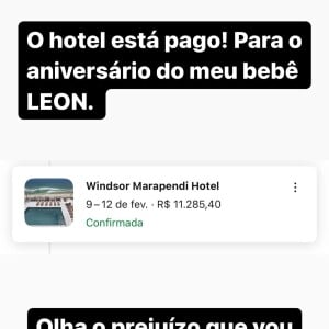 Andressa Urach revelou ter reservado quartos de hotel para comemorar o aniversário do filho dela com Thiago Lopes em fevereriro de 2024 no Rio de Janeiro