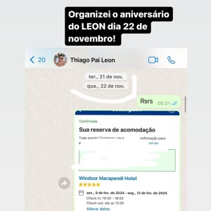 Andressa Urach compartilhou conversa com o ex-marido, Thiago Lopes. Modelo afirmou que o ex-marido não vai mais viajar para o aniversário do filho deles, Leon