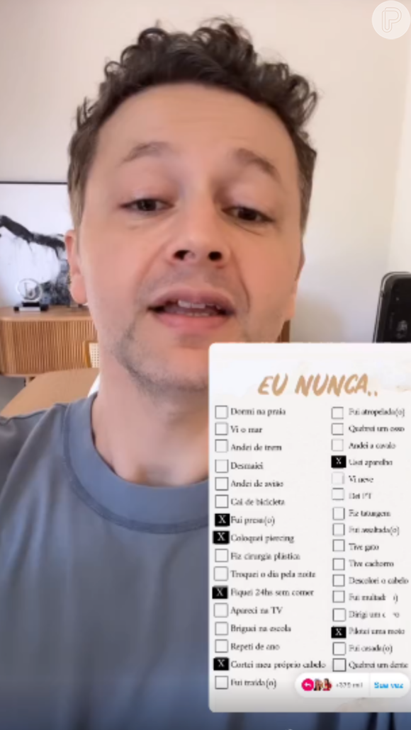 Lucas Lima participou de uma trend no Instagram, nesta segunda-feira (19), com o famoso jogo 'Eu nunca'