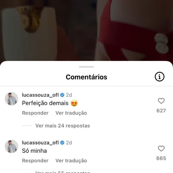 Lucas Souza comentou 'Te amo' em uma postagem de Jaquelline há apenas dois dias