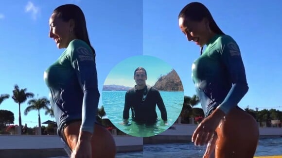 Eita como surfa! Sabrina Sato exibe corpo perfeito em maiô cavado na praia e vídeo deixa Nicolas Prattes babando. Veja!