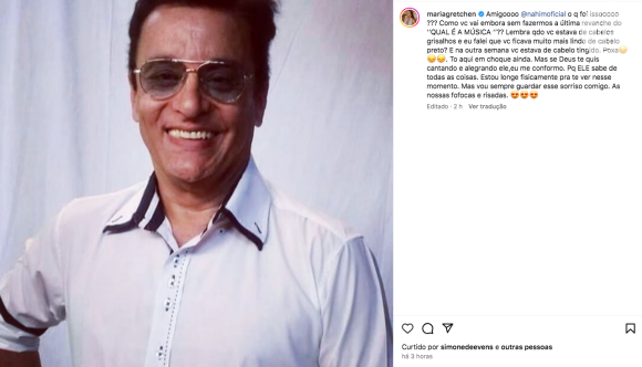 Gretchen ainda relembrou um conselho de beleza que deu para Nahim sobre seus cabelos brancos