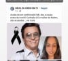 Lisa Gomes exibiu print de uma página no Facebook que publicou: 'Acaba de ser confirmada! IML deu a causa exata da morte! Cunhada e ex-mulher de Nahim são acusadas'