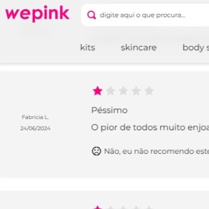 No site da WePink, as avaliações são bastante negativas para o body splash de waffle