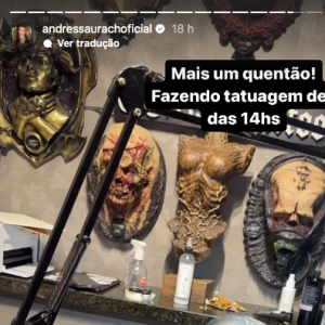 Andressa Urach disse ter gastado mais de 6 horas fazendo a nova tatuagem