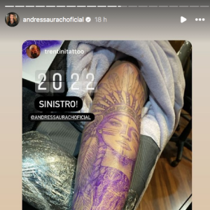 Andressa Urach compartilhou nas redes sociais o desenho de uma indígena que pegará toda sua perna
