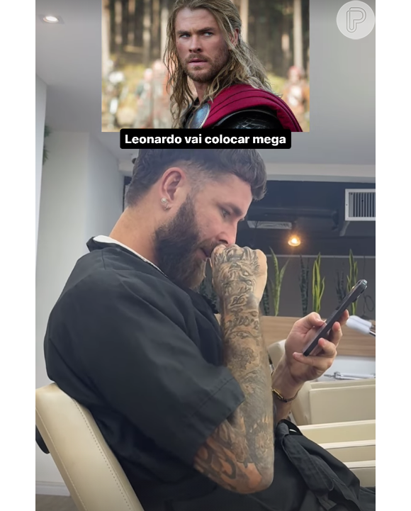 Karoline Lima ainda brincou dizendo que a inspiração de Léo Pereira tera sido o Thor, e que ele iria colocar mega hair