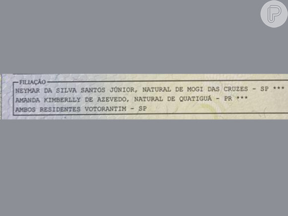 Neymar registrou a filha com Amanda Kimberlly logo após o nascimento da menina