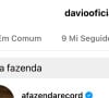 Davi Brito começou a seguir o perfil de 'A Fazenda' no Instagram