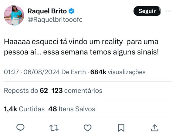 Raquel Brito, irmã e assessora, fez uma postagem enigmática no X