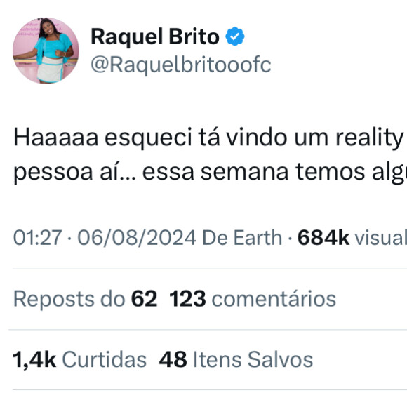 Raquel Brito, irmã e assessora, fez uma postagem enigmática no X