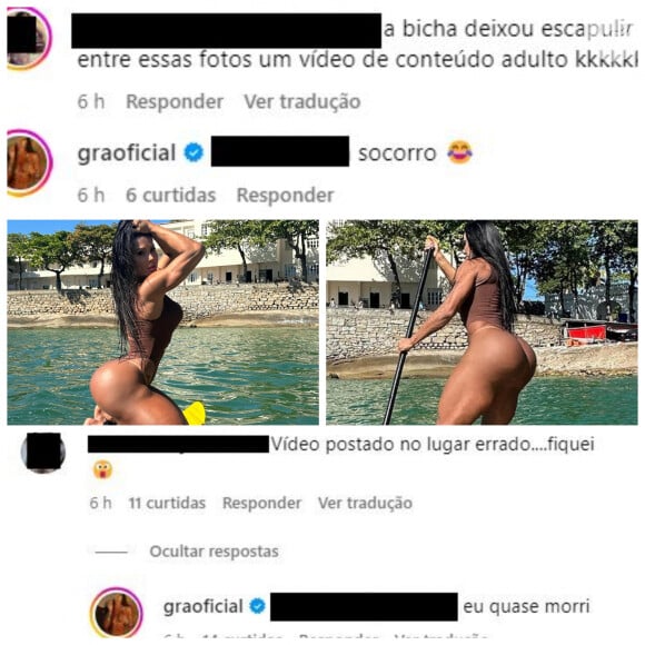 Fãs mais atentos viram o vídeo erótico de Gracyanne Barbosa, que reagiu aos comentários