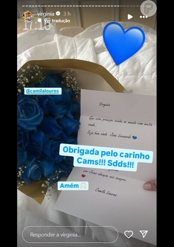 Virgínia ganha flores e bilhete carinhoso de Camila Loures em reta final da gravidez após amizade estremecer