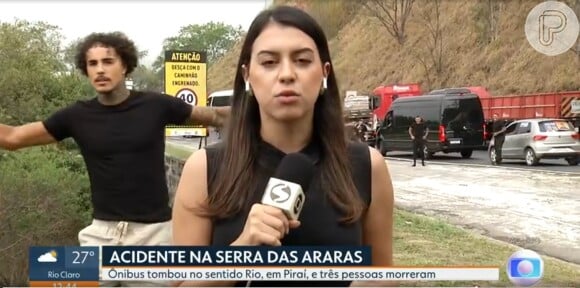 MC Livinho aproveitou ao vivo da Globo em estrada para fazer uma dança: jornalista cobria acidente com três mortos e sete feridos