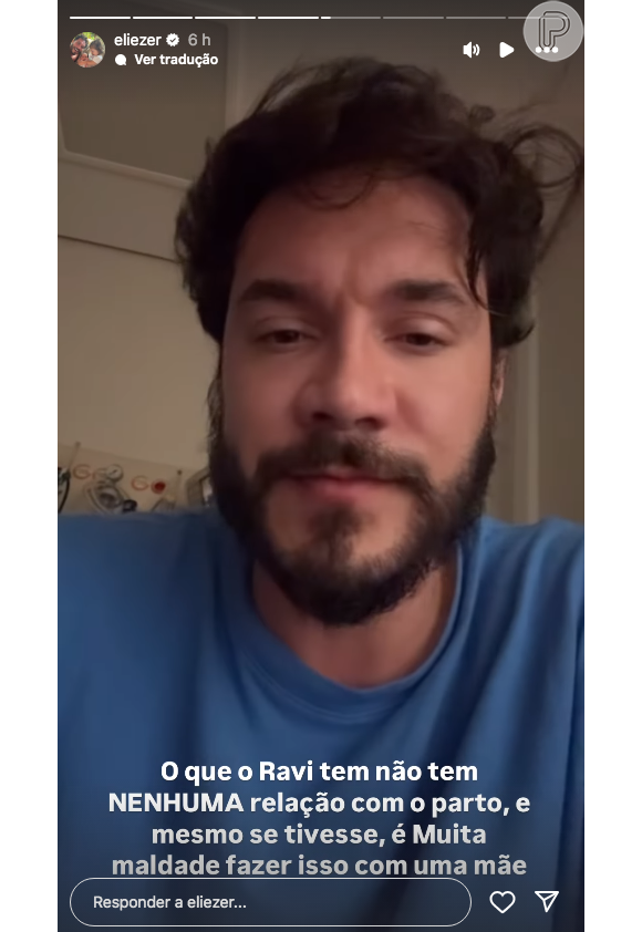 Eliezer também pediu para que internautas não culpem Viih Tube pela condição de saúde do filho, já sua doença não teria relação com o parto