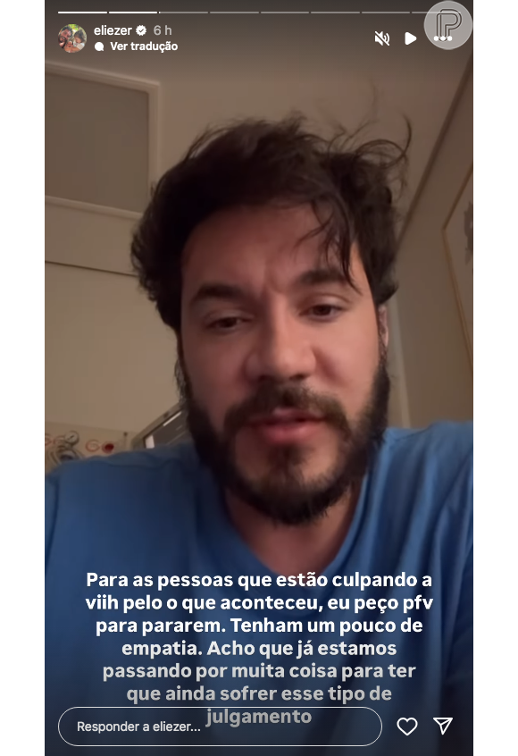 Por fim, Eliezer implorou para que os ataques parem e informou que o filho passou por um cateterismo