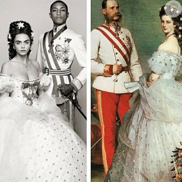 A modelo e o cantor Pharrell Williams gravaram uma música para a trilha de 'Reincarnation', da grife Chanel. No vídeo, ela encarna a imperatriz Isabel da Áustria
