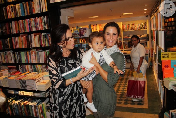 Guilhermina Guinle foi com a filha, Minna, ao lançamento de livro em shopping do Leblon, Zona Sul do Rio de Janeiro