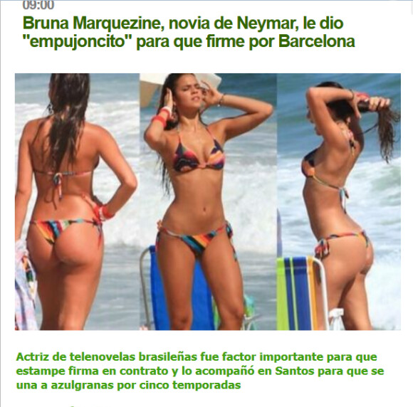 A imprensa espanhola tem divulgado fotos de biquíni de Bruna Marquezine para apresentar a namorada de Neymar, novo jogador do Barcelona