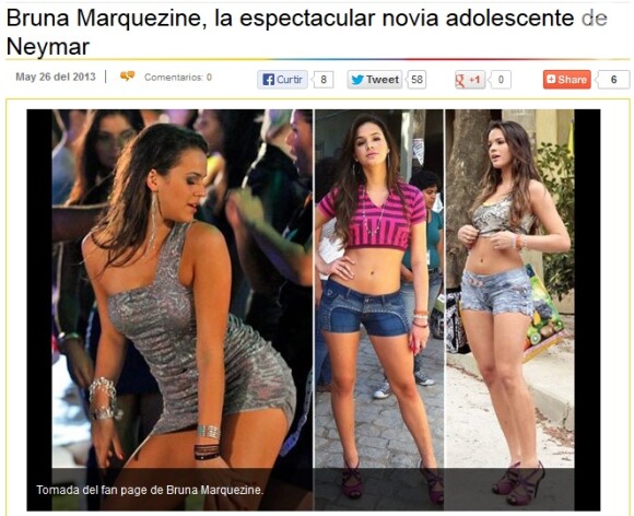 Bruna Marquezine é retratada pelo site espanhol 'Antena' como a 'espetacular namorada adolescente' de Neymar, novo jogador do Barça