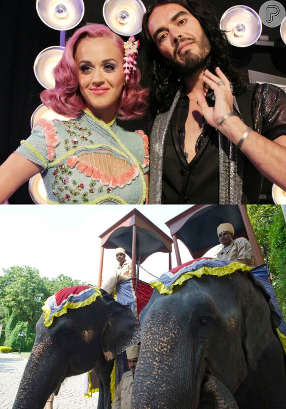 Diferente também foi o casamento de Katy Perry e Russel Brand. Os dois se casaram na Índia e usaram duas elefantas durante a cerimônia. No país, os animais servem como meio de locomoção
