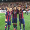 Neymar marcou um gol no primeiro tempo do jogo do Barcelona contra o Bilbão  e comemorou vitória do time com Messi e Suárez: 'Campeões'