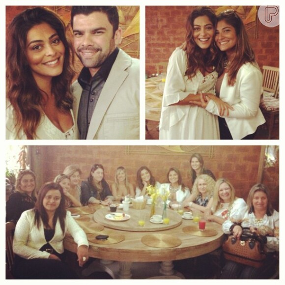 Juliana Paes toma café da manhã com clientes de seu salão de beleza, em 6 de junho de 2013