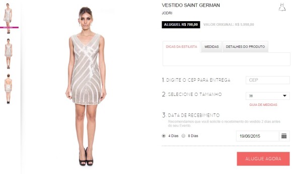 O modelo usado por Ticiane Pinheiro é o Saint German e está disponível para aluguel no site Dress & Go